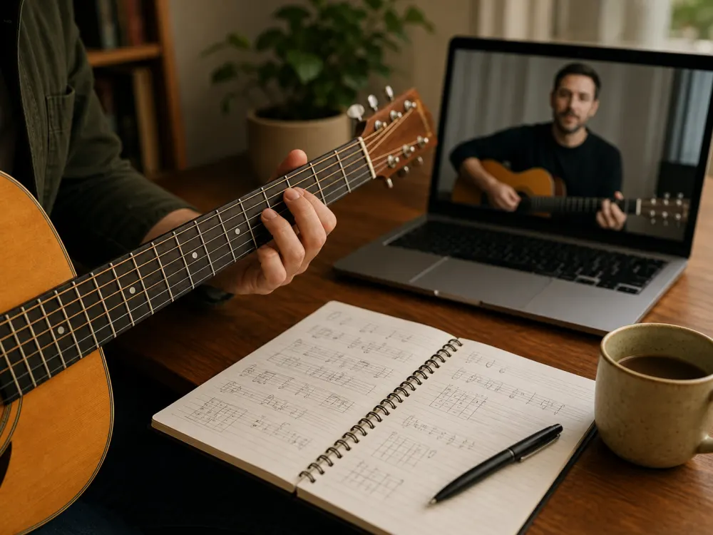 Carnet d’exercices, guitare et cours de guitare en ligne sur ordinateur